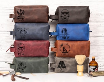 Personalized Star W Gift for Mens, Custom Leather Toiletry Bag S Wars Gift Him, Star Wars Groomsmen Boyfriend Gift, Christmas Gifts Dad