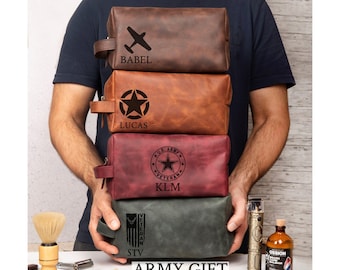Custom Leather Toiletry Bag Army Staff, Veteran Grandpa Gift, Personalized Dopp Kit Travel Bag, Army Gift Dad, Patriot's National Day Gifts