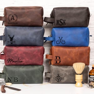 Personalized Leather Toiletry Bag with supplies for office gift, Custom Dopp kit with Name, Corporate Office Gift, Coworker new job gift