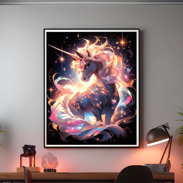 Tableau Licorne Neon Coloré Peinture Fantastique Licorne Impressions Neon Poster Licorne Art Mural Licorne