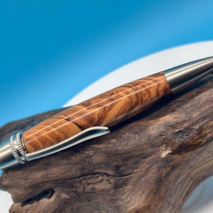 Beautiful Figured Olive Wood Ballpoint Twist Pen  - Handmade in Co. Meath, Ireland