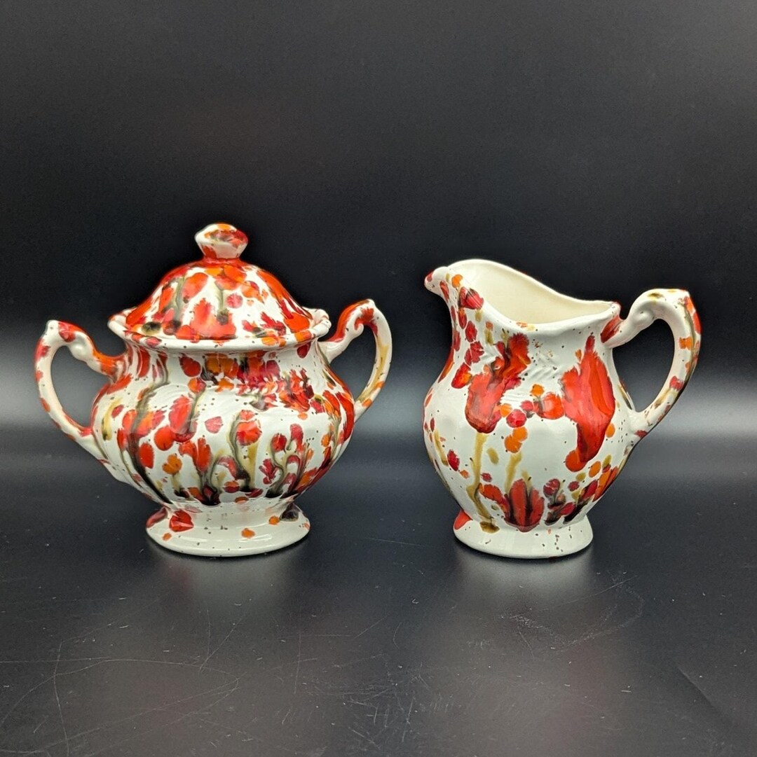Vintage Drip Glaze Sugar & Creamer Set | Studio Pottery | Hand Painted ...