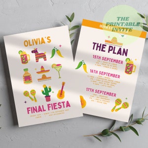 Editable Hen Bachelorette Party Invite | Final Fiesta Canva Template | Mexican Tequila Invitation | Bachelorette Itinerary Digital Evite