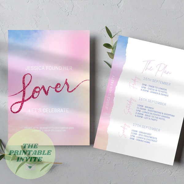 Lover Taylor Swift | Hen Bachelorette Party Invitation Itinerary | Canva Template | Fully Editable Printable or Digital Invite