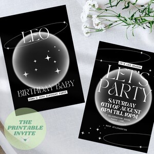 Leo Season Black | Zodiac Horoscope Editable Birthday Party Invite | Themed Personalised Event Invitation | Digital Evite | Canva Template