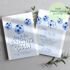 Itinerario de invitación a la despedida de soltera de Dancing Queen Mamma Mia / Hen Bachelorette / Plantilla Canva / Invitación digital o imprimible totalmente editable / Personalizada
