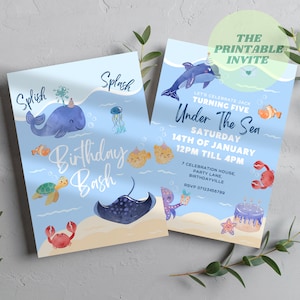 Under The Sea Party | Children’s Birthday Party Invitation | Canva Template | Fully Editable Printable or Digital Invite | Personalised