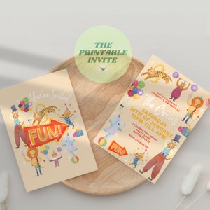 Circus Animals | Children’s Birthday Party Invitation | Canva Template | Fully Editable Printable or Digital Invite | Personalised Invite