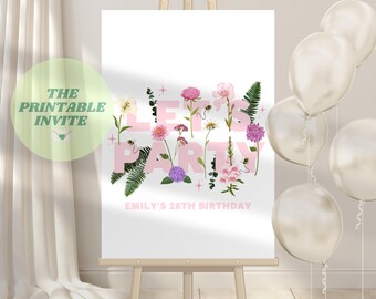 Cartello di benvenuto floreale per compleanno: modello Canva per festa in giardino estiva (download digitale)