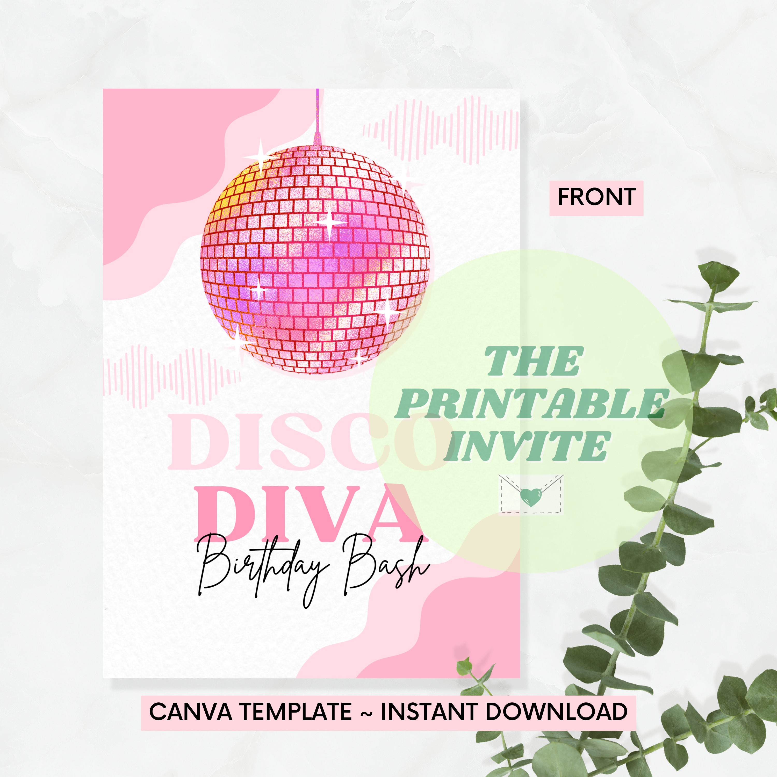 Disco Diva Birthday Party Invitation: Editable Canva Template (digital  Invite) - Etsy, image size:3000x3000
