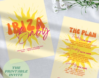 Ibiza Baby Destination | Hen Bachelorette Party Invitation Itinerary | Canva Template | Fully Editable Printable or Digital Invite