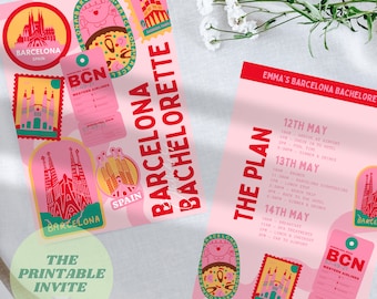 Barcelona Bachelorette Einladung: Hen Party Reiseplan, bearbeitbare Canva Vorlage (digitale Einladung)