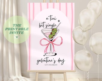 Galentines Welcome Board: Pink Bow Martini, modello Canva modificabile (download digitale)