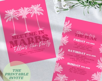Meet Me In Marbs | Hen Bachelorette Party Invitation Itinerary | Canva Template | Fully Editable Printable or Digital Invite | Personalised