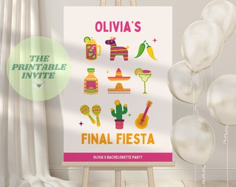 Tablero de bienvenida de la Fiesta Final: Decoración para despedida de soltera mexicana (Plantilla de Canva para descarga digital)