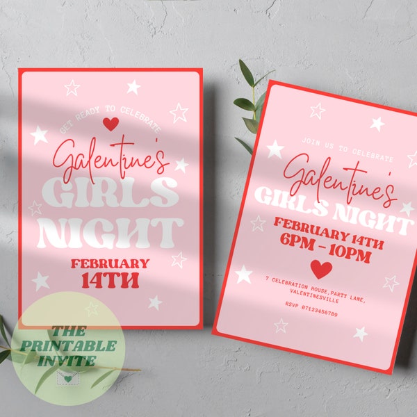 Galentine’s Girls Night | Valentine’s Party Invitation | Canva Template | Editable Printable or Digital Event Invite | Personalised Evite