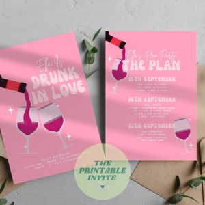 Drunk In Love Wine | Hen Bachelorette Party Invitation Itinerary | Canva Template | Editable Printable or Digital Invite | Personalised