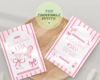 Invito alla festa di San Valentino: modello Canva con fiocco rosa (download digitale)