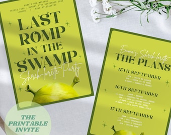 Shrek Last Romp In The Swamp | Hen Bachelorette Party Invitation Itinerary | Canva Template | Fully Editable Printable or Digital Invite