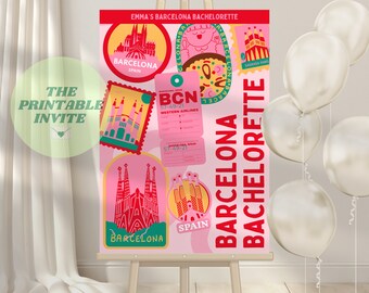 Barcelona Bachelorette Willkommenstafel: Spanisches Thema, bearbeitbare Canva-Vorlage (Digitaler Download)