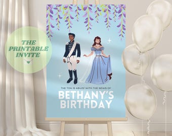 Cartello di benvenuto per il compleanno di Bridgerton: cartello modificabile per la festa dei reali (download digitale)