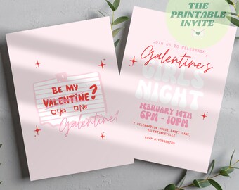 Be My Galentine | Pink Valentine’s Party Invitation | Canva Template | Editable Printable or Digital Event Invite | Personalised Evite