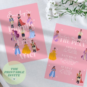 Editable Hen Bachelorette Party Invite | Happily Ever After Canva Template | Fairytale Invitation | Bachelorette Itinerary Digital Evite