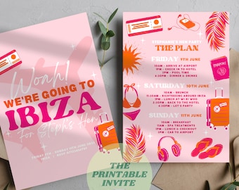 Woah, vamos a Ibiza / Itinerario de invitación a la despedida de soltera / Plantilla Canva / Invitación digital o imprimible totalmente editable