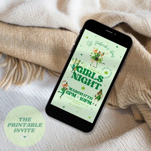 St Patrick&#39;s Day Girls Night Invitation: Editable Canva Template (Digital Download)