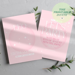 Leo Season Pink | Zodiac Horoscope Editable Birthday Party Invite | Themed Personalised Event Invitation | Digital Evite | Canva Template