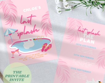 Editable Hen Bachelorette Party Invite | Last Splash Canva Template | Malibu Pool Party Invitation | Bachelorette Itinerary Digital Evite