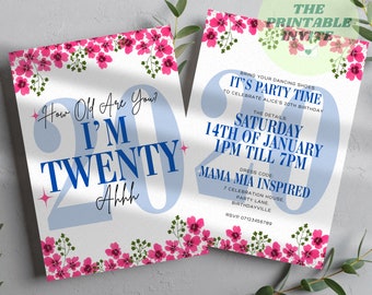 Mamma Mia I’m Twenty 20 | 20th Birthday Party Invitation | Canva Template | Fully Editable Printable or Digital Invite | Personalised Invite