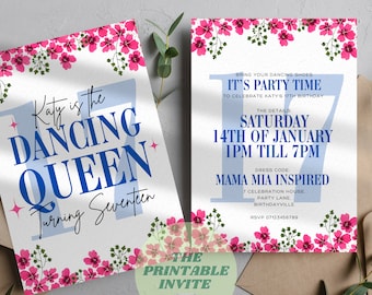 Dancing Queen 17 Mamma Mia | 17th Birthday Party Invitation | Canva Template | Fully Editable Printable or Digital Invite | Personalised