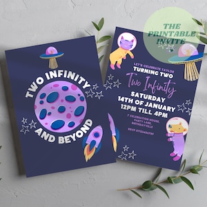 Two Infinity and Beyond | Children’s Birthday Party Invitation | Canva Template | Fully Editable Printable or Digital Invite | Personalised