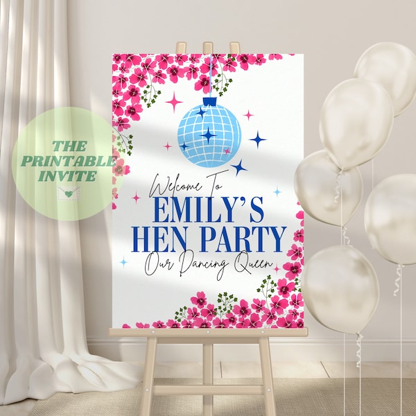 Editable Hen Bachelorette Party Welcome Board | Mamma Mia Inspired Canva Template | Themed Bach Sign | Photo Backdrop | Digital Download