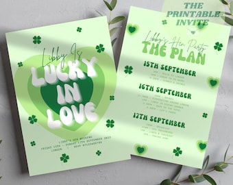 Lucky In Love | Hen Bachelorette Party Invitation Itinerary | Canva Template | Editable Printable or Digital Invite | Personalised
