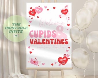 Cartello di benvenuto per la festa di San Valentino: modello Canva modificabile (download digitale)