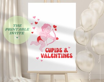 Cartello di benvenuto per San Valentino: cartello per la festa di Cupido, modello Canva modificabile (download digitale)