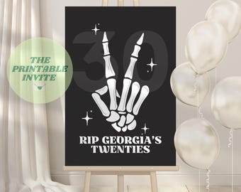 Riposa in pace per i miei vent'anni, modello Canva per la bacheca di benvenuto per il 30° compleanno (download digitale)