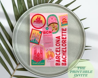 Barcelona Bachelorette Einladung: Hen Party Reiseplan, bearbeitbare Canva Vorlage (digitale Einladung)