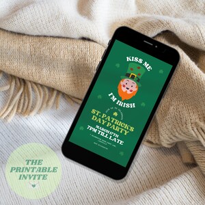 St Patrick&#39;s Day Party Invitation: Kiss Me I&#39;m Irish, Editable Canva Template (Digital)