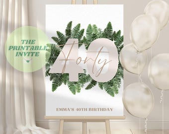 Cartello di benvenuto per il 40° compleanno di Fern: modello Canva per festa in giardino (download digitale)
