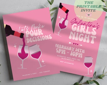 Pour Decisions Galentines | Valentine’s Party Invitation | Canva Template | Editable Printable or Digital Event Invite | Personalised Evite