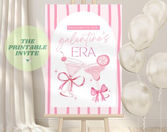 Bacheca di benvenuto dell'era di Galentine: decorazioni per feste con fiocco rosa (modello Canva)