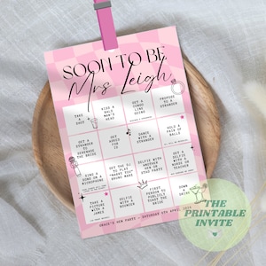 Tarjeta de despedida de soltera de gallina editable de bingo / Pronto será la señora... Plantilla Canva / Juego de fiesta personalizado / Desafíos divertidos de salida nocturna / Despedida de soltera