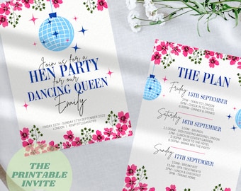 Mamma Mia Dancing Queen | Hen Bachelorette Party Invitation Itinerary | Canva Template | Fully Editable Printable or Digital Invite