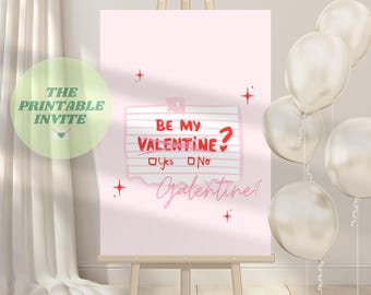 Galentine's Party-welkomstbord: bewerkbare roze canvassjabloon (digitale download)
