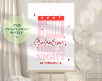 Cartello di benvenuto per la festa di San Valentino: modello Canva per serata tra ragazze (download digitale)