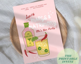 Invito all'addio al nubilato Spicy Margs: modello Canva modificabile (invito digitale)