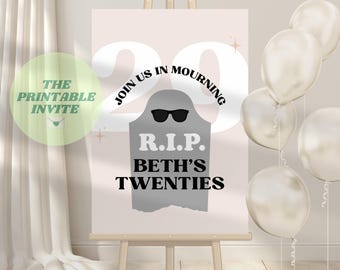RIP alla mia bacheca di benvenuto per il 30° compleanno della gioventù: tema funerale (modello Canva scaricabile digitalmente)